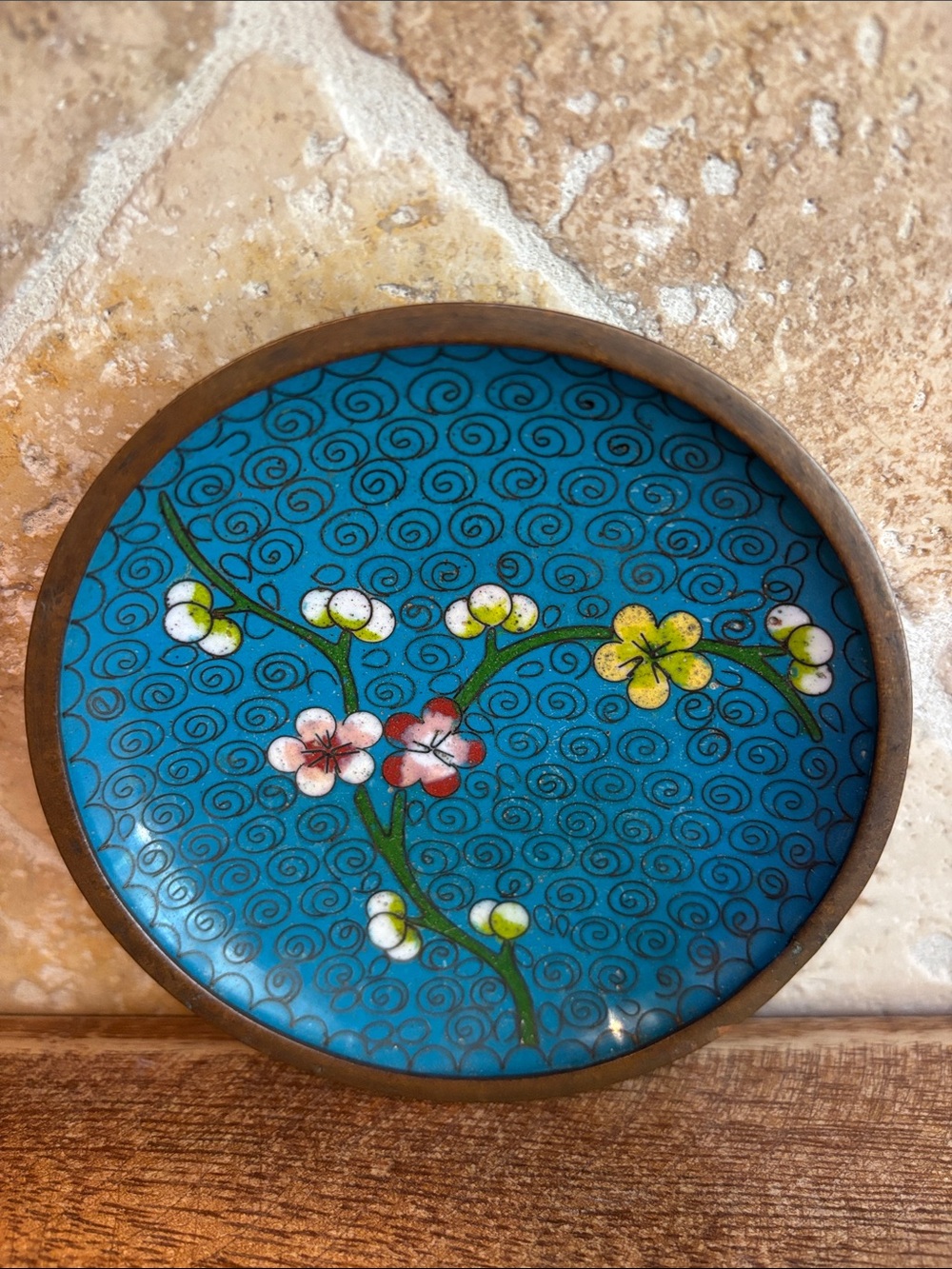 Vintage Floral Chinese Cloisonné Trinket Dish